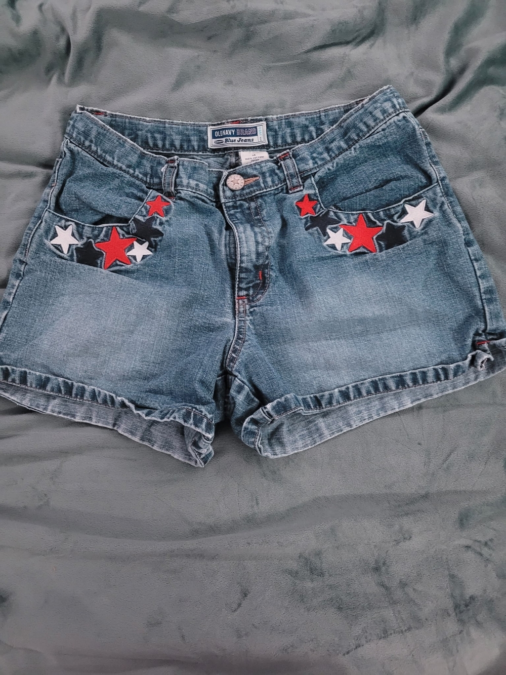 Old Navy Denim Shorts with Red & White Star Appliqués